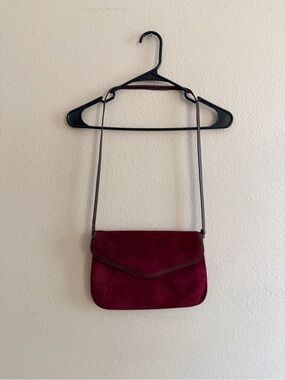 Vintage Saks Fifth Avenue Suede Burgundy Evening Clutch With Strap